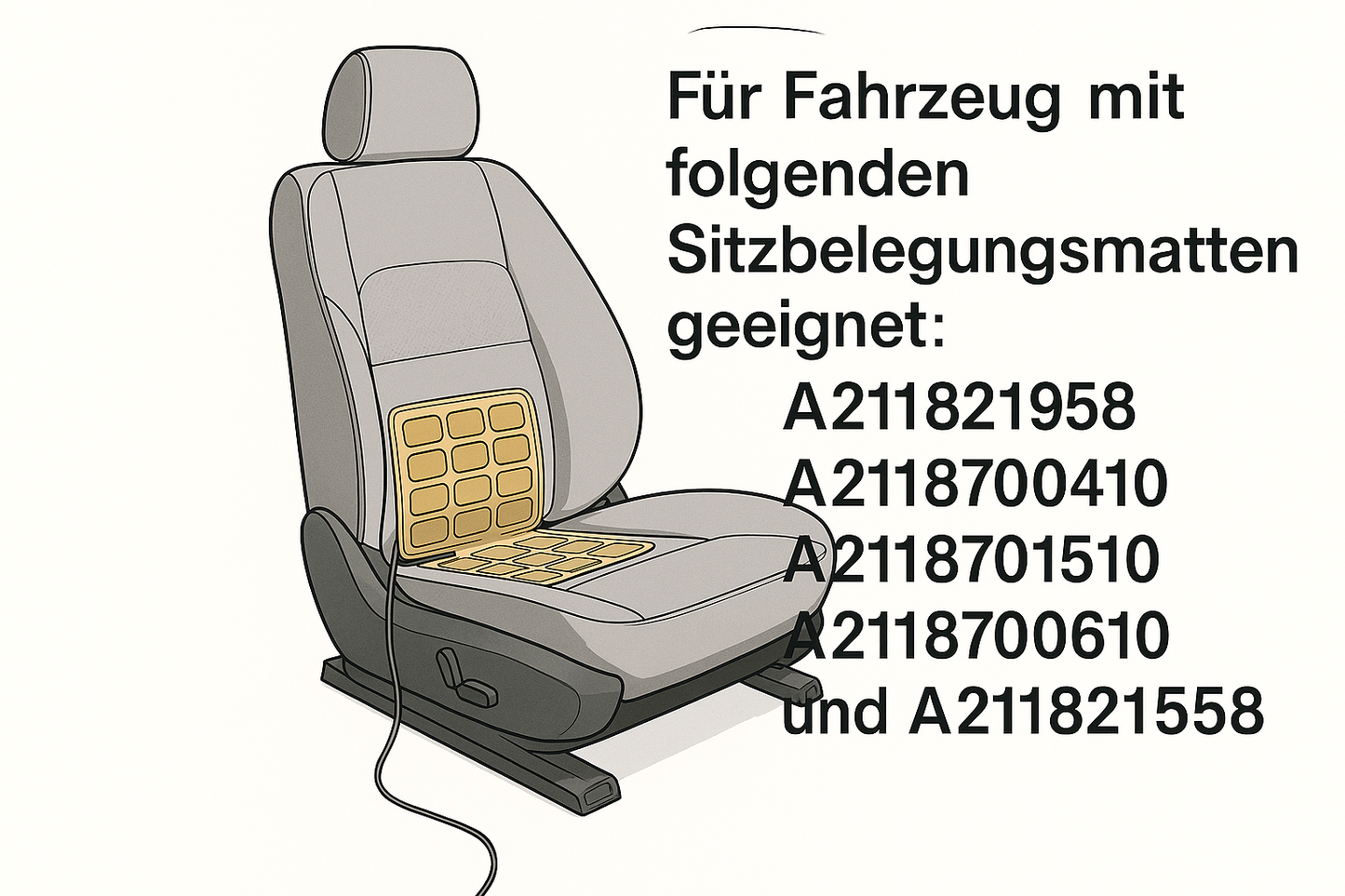 Bitte dieses Bild verwenden und als Hinweis im Bild ``Für Fahrzeug mit folgenden Sitzbelegunsmatten geeignet A2118211958, A2118700410, A2118701510, A2118700610 und A2118211558